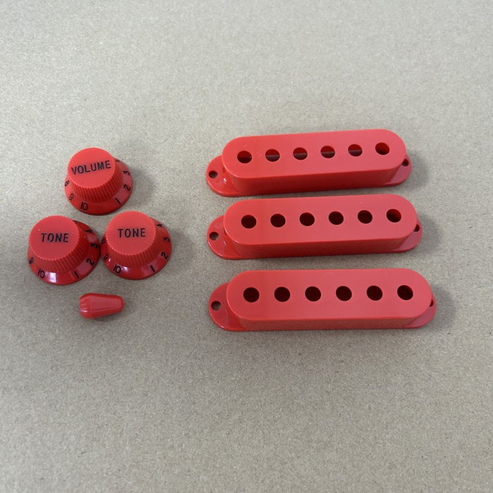 Red Strat Pickup Cover,Knobs,Tips,inch size, Fits Genuine Fender Strat