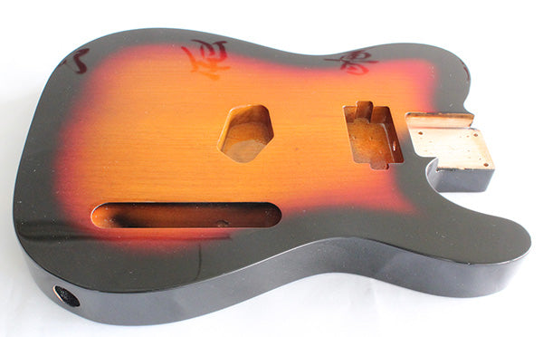 Tele Guitar Body,Alder Wood, Sunburst 3T Gloss Finish,"Humbucker" Neck Pickup Cavity,Not drilled string Through Body Ferrule holes