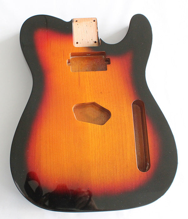 Tele Guitar Body,Alder Wood, Sunburst 3T Gloss Finish,"Humbucker" Neck Pickup Cavity,Not drilled string Through Body Ferrule holes