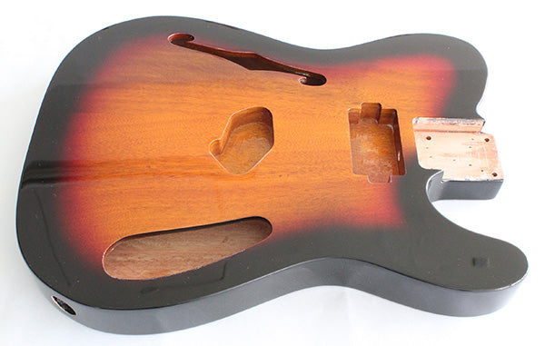 Tele Thinline Style Hollow Guitar Body,Mahogany Wood, Sunburst 3T Gloss Finish,"Humbucker" Neck Pickup Cavity,Not drilled string Through Body Ferrule holes