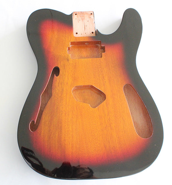 Tele Thinline Style Hollow Guitar Body,Mahogany Wood, Sunburst 3T Gloss Finish,"Humbucker" Neck Pickup Cavity,Not drilled string Through Body Ferrule holes