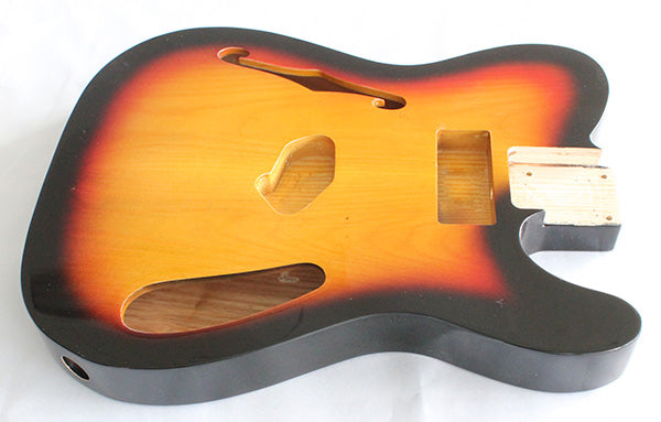 Tele Thinline Style Hollow Guitar Body,American Ash Wood, Sunburst 3T Gloss Finish,"P90" Neck Pickup Cavity,for Tele Single Neck pickup or P90 pickup,Not drilled string Through Body Ferrule holes