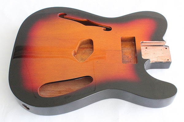 Tele Thinline Style Hollow Guitar Body,Mahogany Wood, Sunburst 3T Gloss Finish,"P90" Neck Pickup Cavity,for Tele Single Neck pickup or P90 pickup,Not drilled string Through Body Ferrule holes