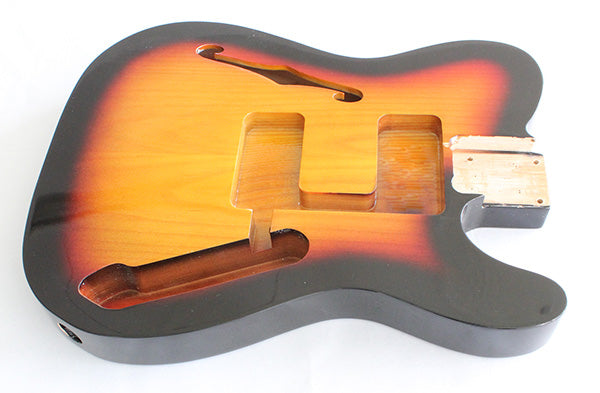 Tele 72 RI Style Hollow Guitar Body,American Ash Wood, Sunburst 3T Gloss Finish,Not drilled string Through Body Ferrule holes