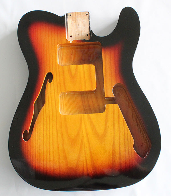 Tele 72 RI Style Hollow Guitar Body,American Ash Wood, Sunburst 3T Gloss Finish,Not drilled string Through Body Ferrule holes