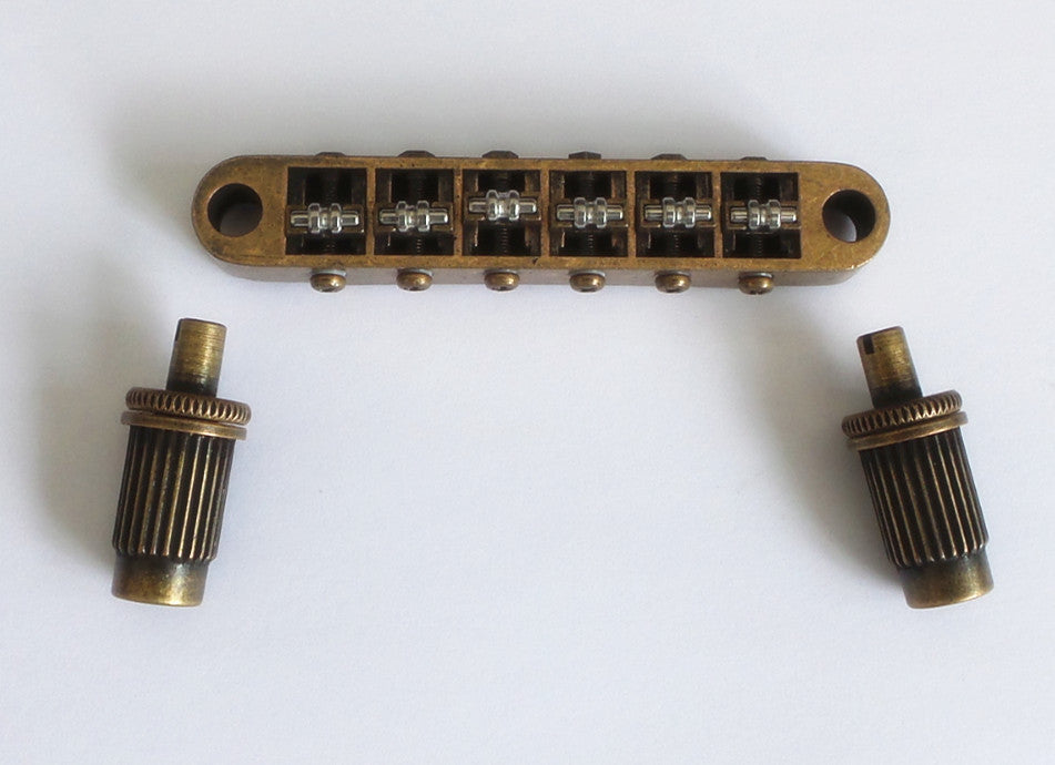 New Roller Bridge,6mm Post Hole,Tune-O-Matic Bridge for Les Paul guitar,Curved Bottom Base,Antiqued Brass finish