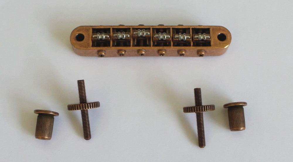 New Roller Bridge,4mm Post Hole,Tune-O-Matic Bridge,With Screw Post and Wheel,Curved Bottom Base,Antiqued Bronze finish