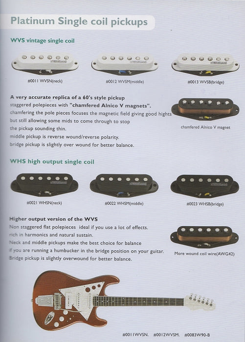 Wilkinson WVS single-coil Strat Set classic staggered polepiece ,a very accurate replica of a 60's style pickup, White,or Black Color,Alnico