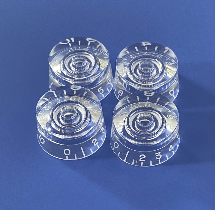 4 *White numbers,Clear Transparent, Guitar Speed Knob for Genuine Gibson Les Paul,SG,335 Guitars and CTS Split Shaft potentiometer,Inch Spline Push In Hole