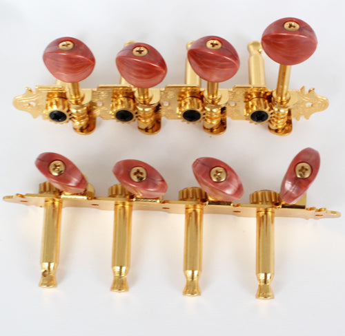 Mandolin 4L/4R Machine Heads,Gold Finish,Brown Button