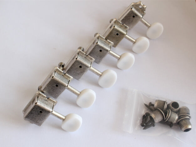 Antiqued Sliver finish,Stratocaster or Telecaster  vintage Machine Head 6 inline,With White Button
