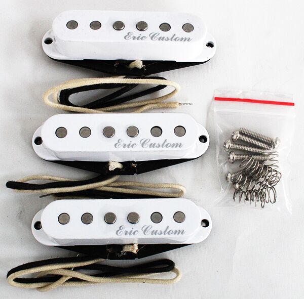 Eric Custom E6A-WH,Neck/Middle/Bridge,White Single Staggered Pickup,Coils Waxed and EMI Shield,vintage Cloth Wire, (Alnico5 Rods)