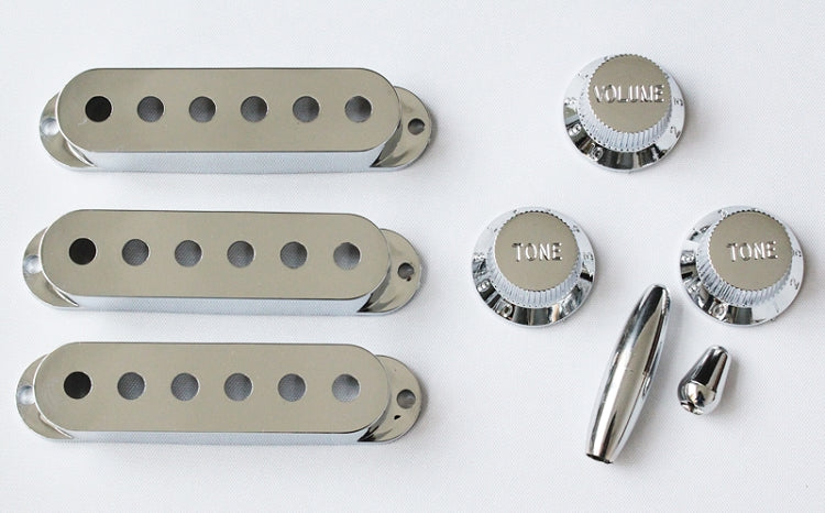 Chrome Strat Pickup Cover,Knobs,Switch /  Tremolo Arm Tips,50mm or 52mm Pickup String Spread,#492