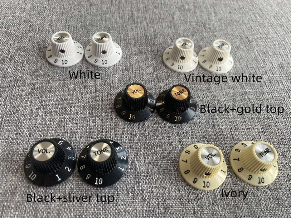 1 Volume and 1 Tone, Jazzmaster Witch Hat Knob for 1/4" CTS  Solid shaft potentiometers